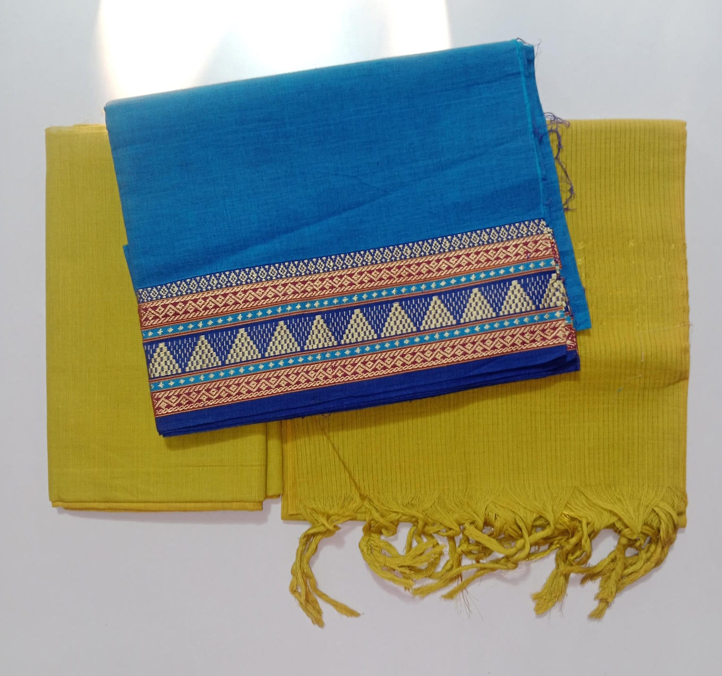 Multi color Pure Telengana Handloom Mangalgiri Pure South Cotton Dress Set for Women