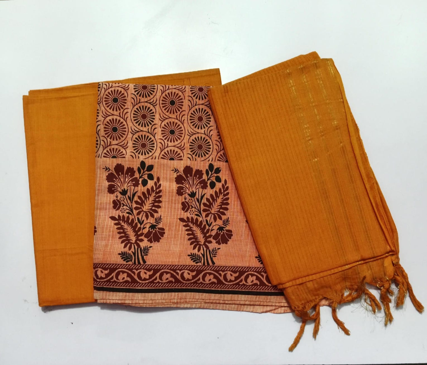 Floral Design Pure Telengana Handloom Mangalgiri South Cotton Dress Set for College