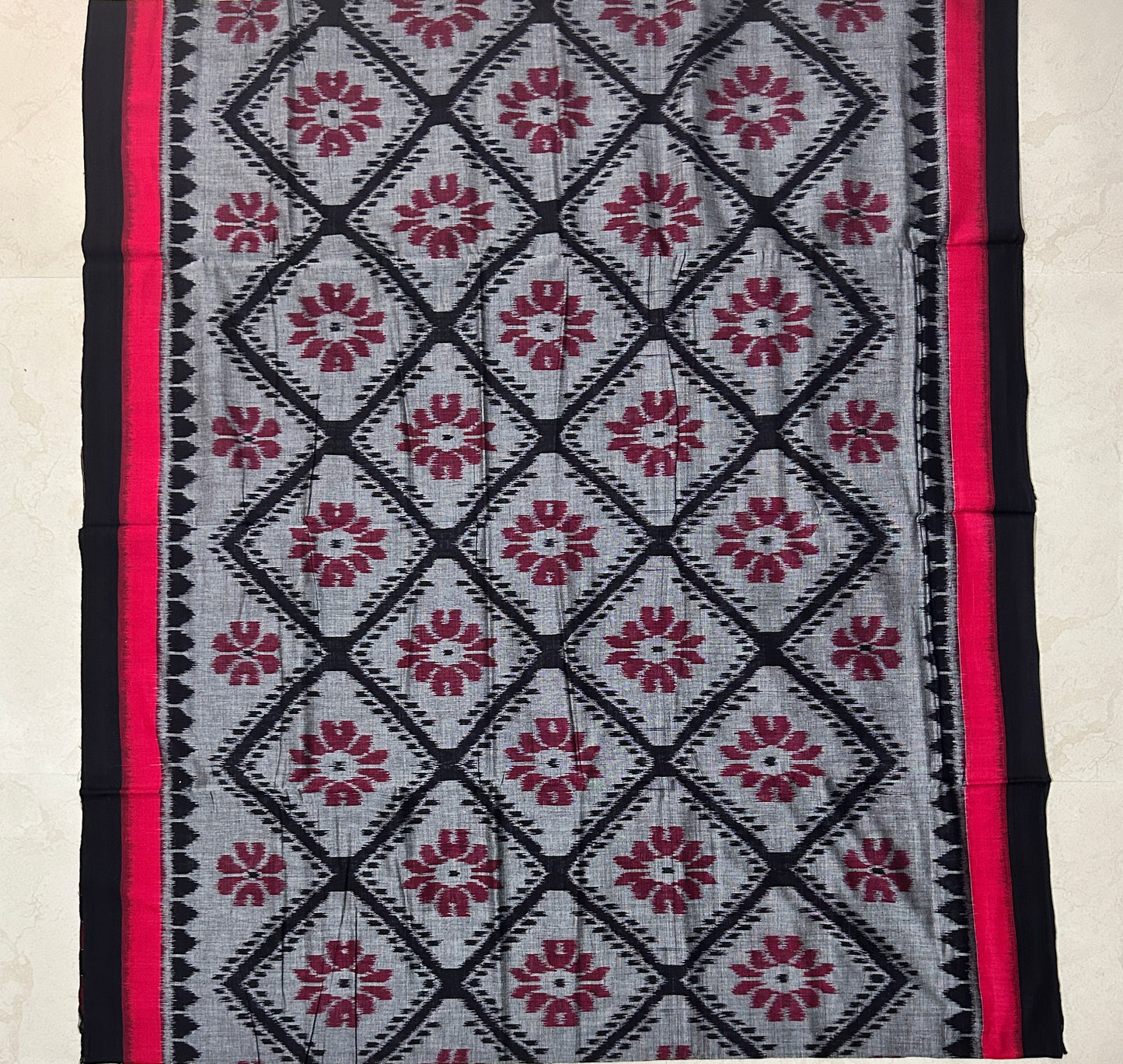 Odisha Nuapatna Handloom Big Fhula Tara bali design Cotton bandha Saree