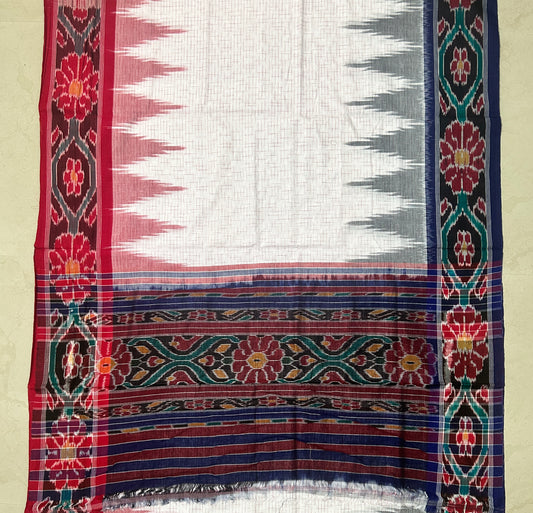 Odisha handloom Nuapatna Ikat white bandha cotton saree
