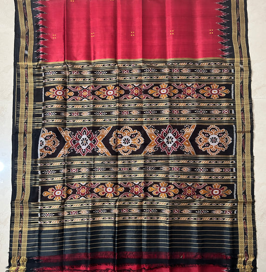 Odisha Handloom Maroon with Black Nuapatna Khandua Silk Saree