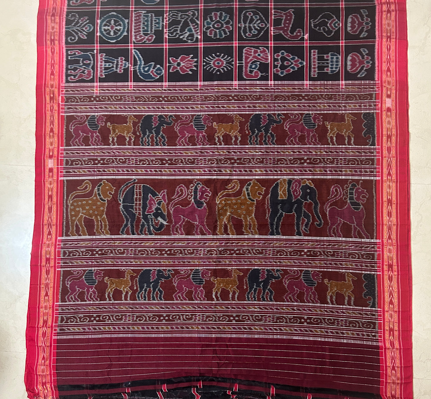 Odisha handloom Black With Red Nabakothi Maniabandha Handloom Cotton Saree