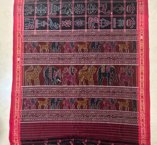 Odisha handloom Black With Red Nabakothi Maniabandha Handloom Cotton Saree