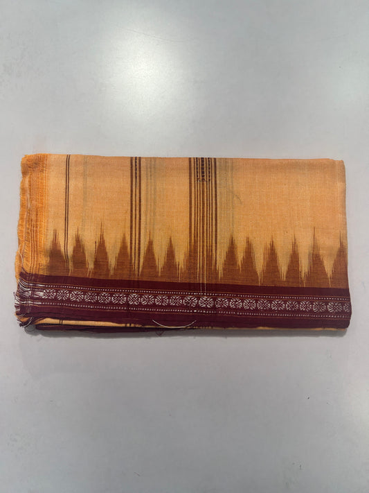 Handwoven Pure Cotton handloom Sambalpuri Odisha Gamcha towel with temple border