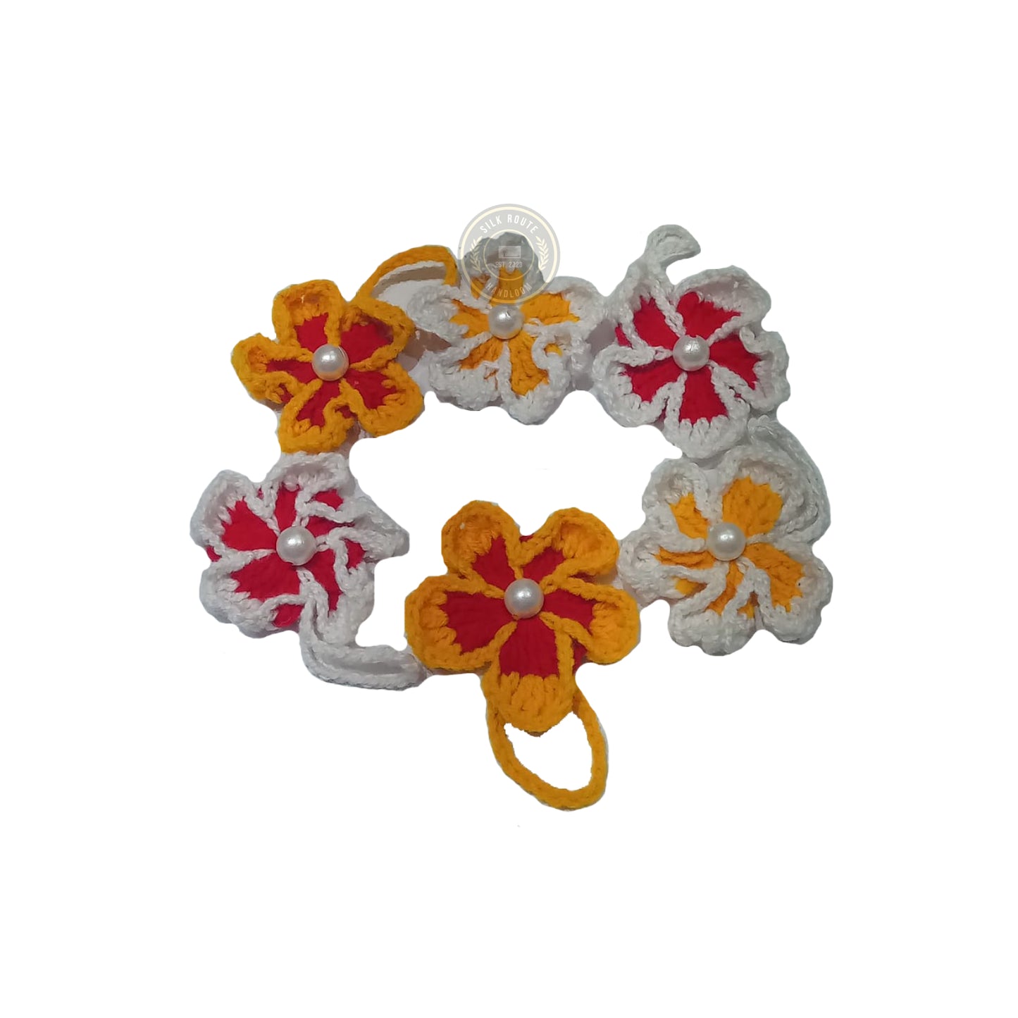 Handmade crochet floral toran door hanging for home decor and puja use at affordable price