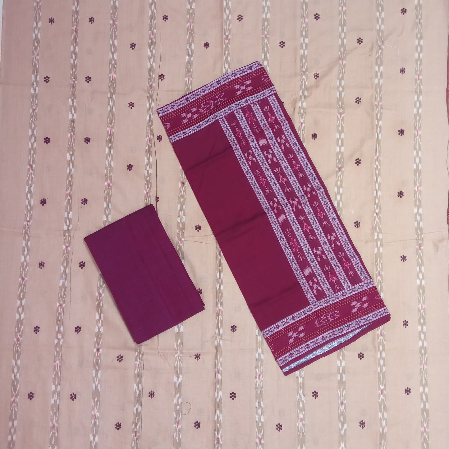 Odisha Handloom cotton Maniabandha Unstitched Dress Set with Pant and dupatta