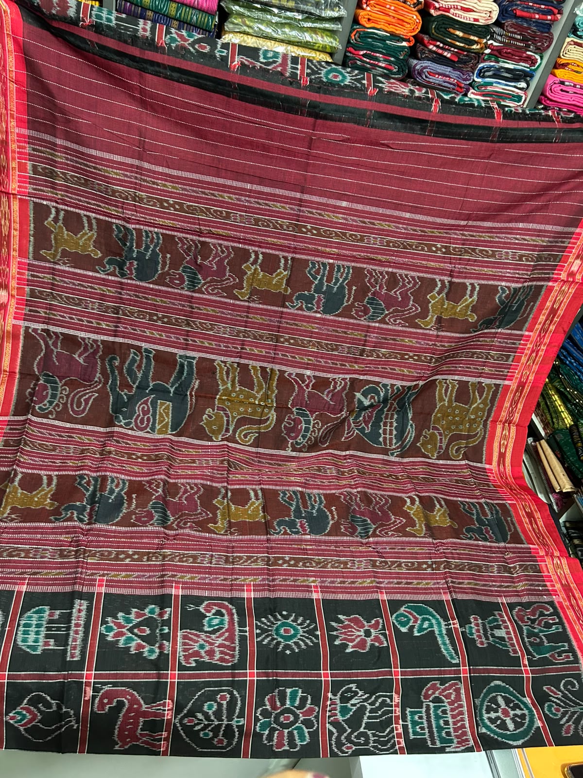 Odisha handloom Black With Red Nabakothi Maniabandha Handloom Cotton Saree