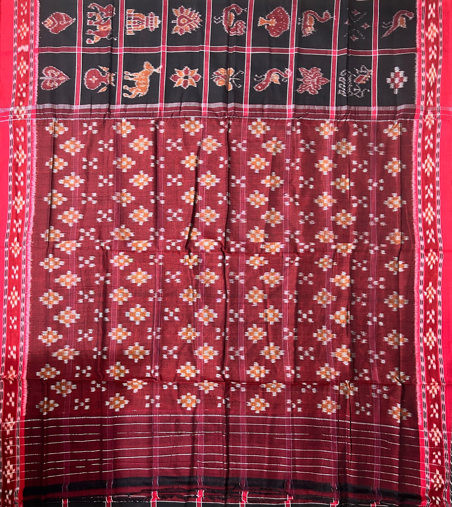 Odisha handloom Black With Red Nabakothi Maniabandha Handloom Cotton Saree