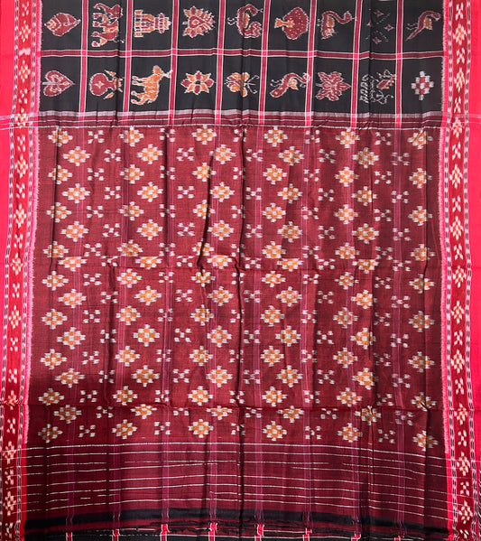 Odisha handloom Black With Red Nabakothi Maniabandha Handloom Cotton Saree