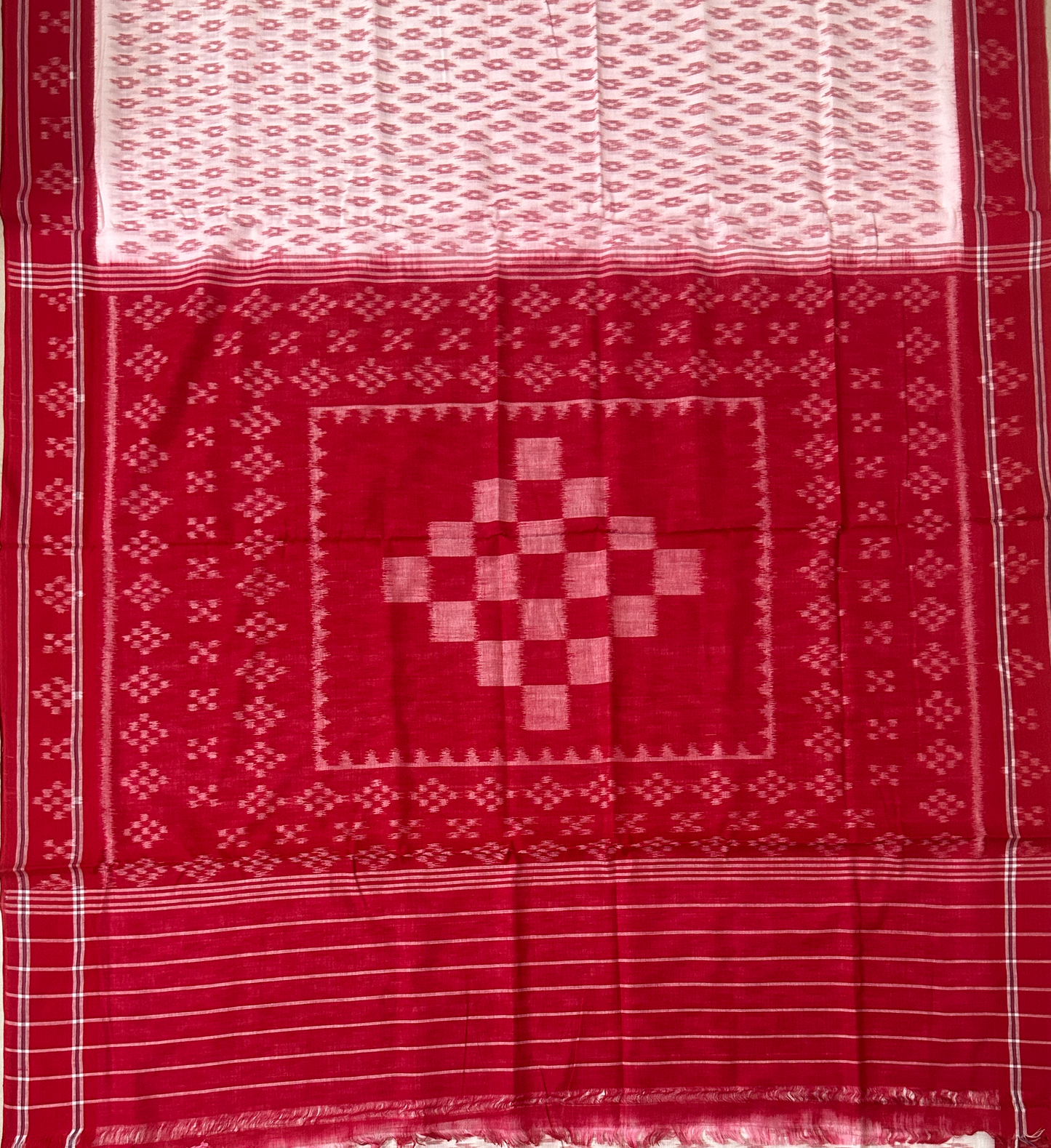 Odisha Handloom White With Red Pasapalli design ikat casual wear cotton sambalpuri saree