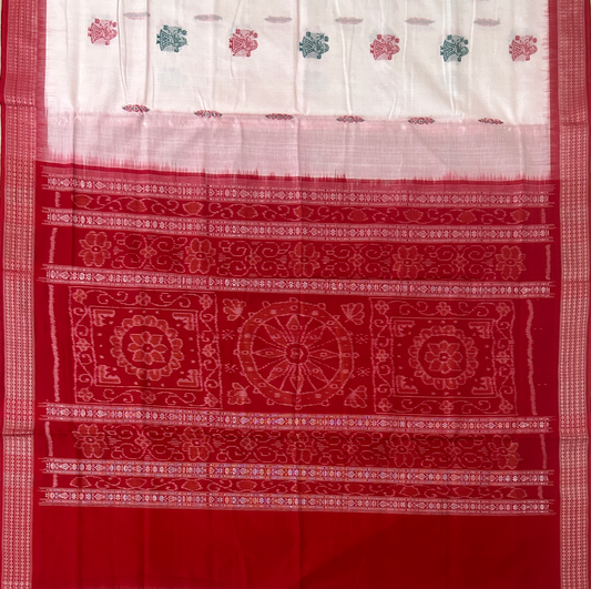 Odisha handloom White with Red Ethnic wear Bomkai cotton saree | Bomkai cotton Sarees