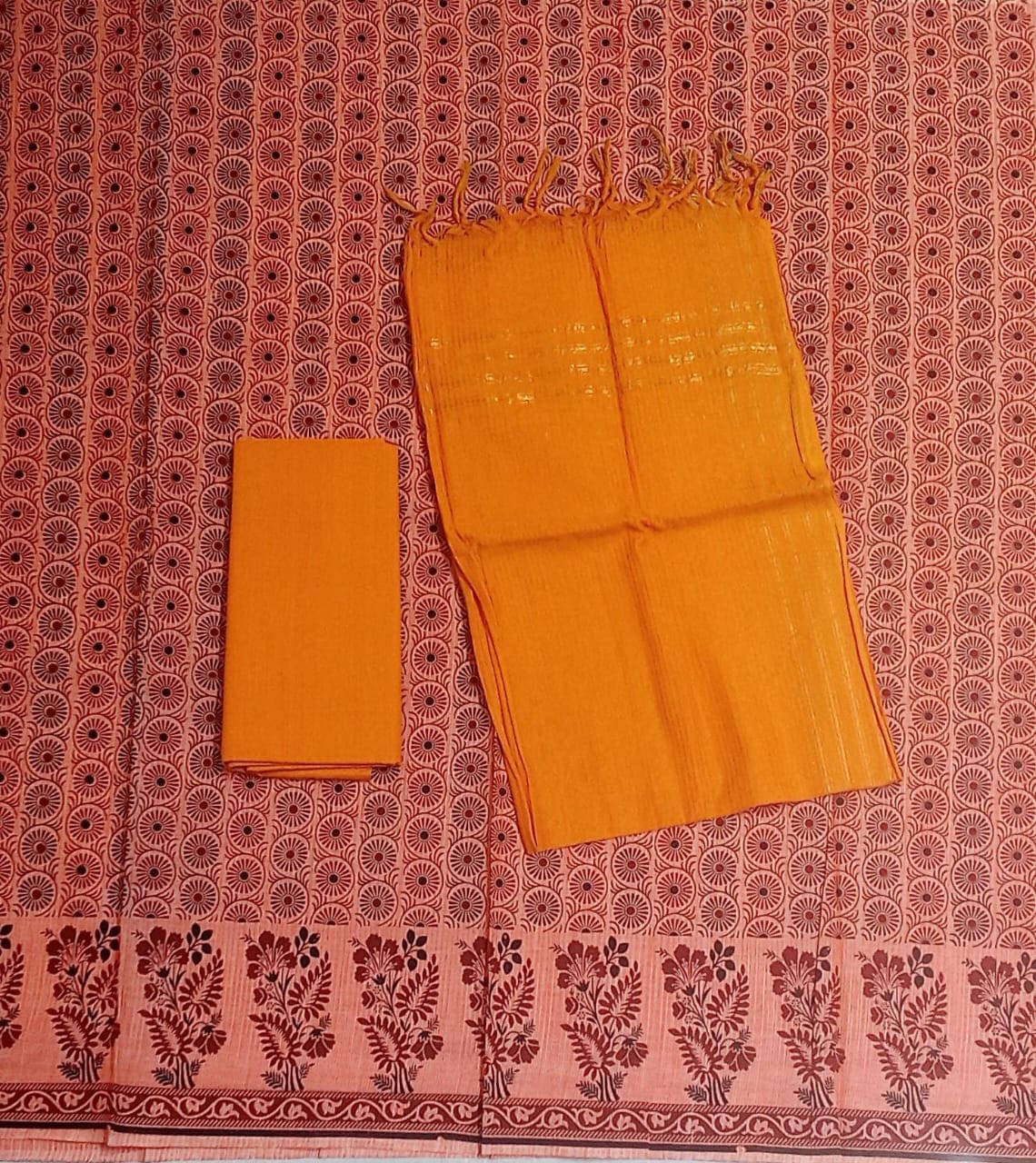 Floral Design Pure Telengana Handloom Mangalgiri South Cotton Dress Set for College