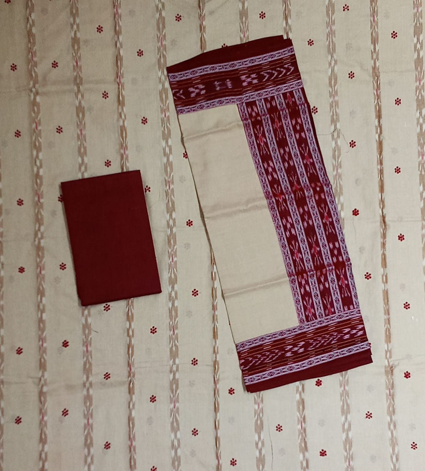 Odisha Handloom cotton Maniabandha Unstitched Dress Set with Pant and dupatta