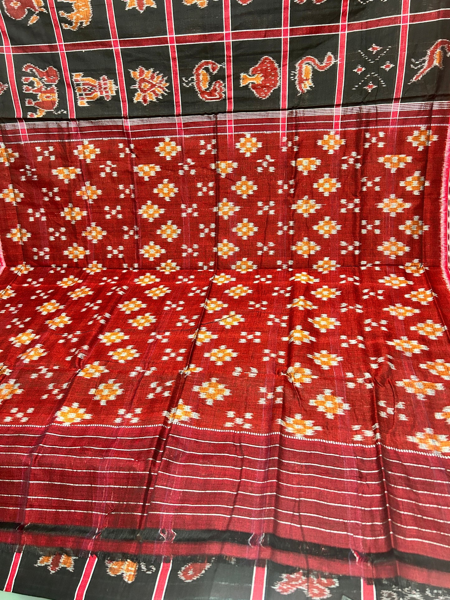 Odisha handloom Black With Red Nabakothi Maniabandha Handloom Cotton Saree