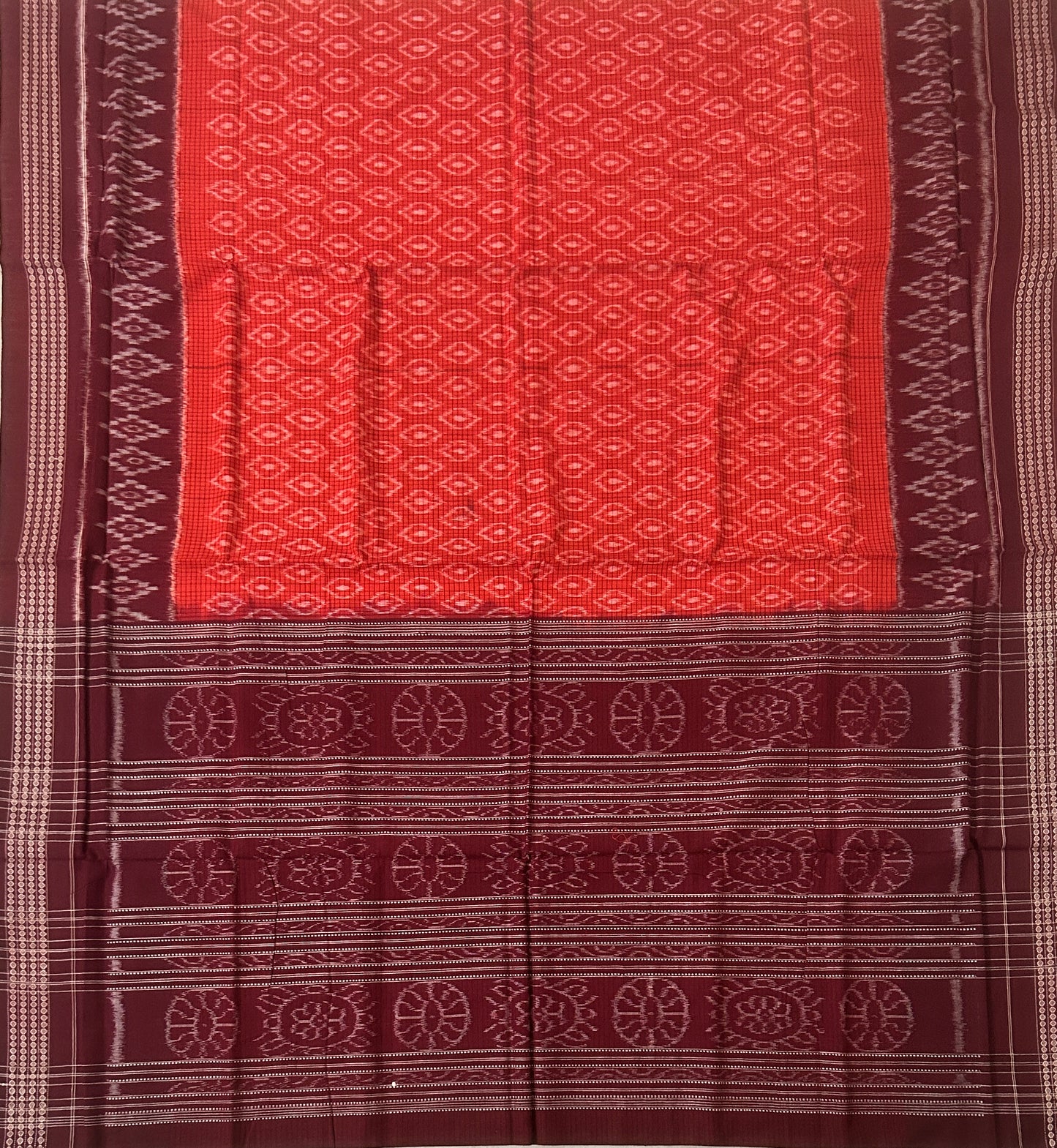 Shop Odisha Handloom Sambalpuri Brick Red with Maroon Cotton Saree for Birthday Gift