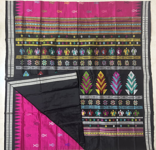 Buy Odisha Handloom Sambalpuri Bomkai Fish motifs design Pure Traditional Silk Saree