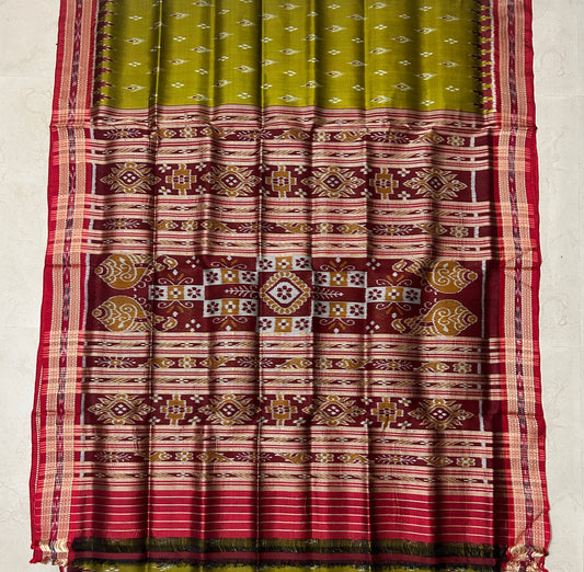 Odisha Nuapatna handloom Design Khandua Ikkat Pure Red Silk Saree