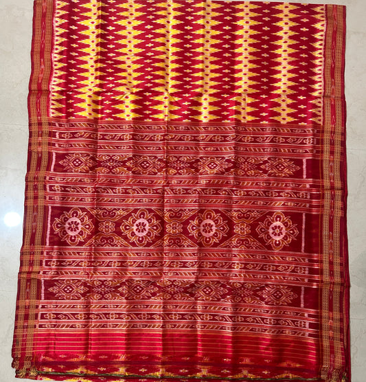 Odisha Handloom Nuapatna Ikat Bandha Pure Mulberry Silk Saree for Partywear