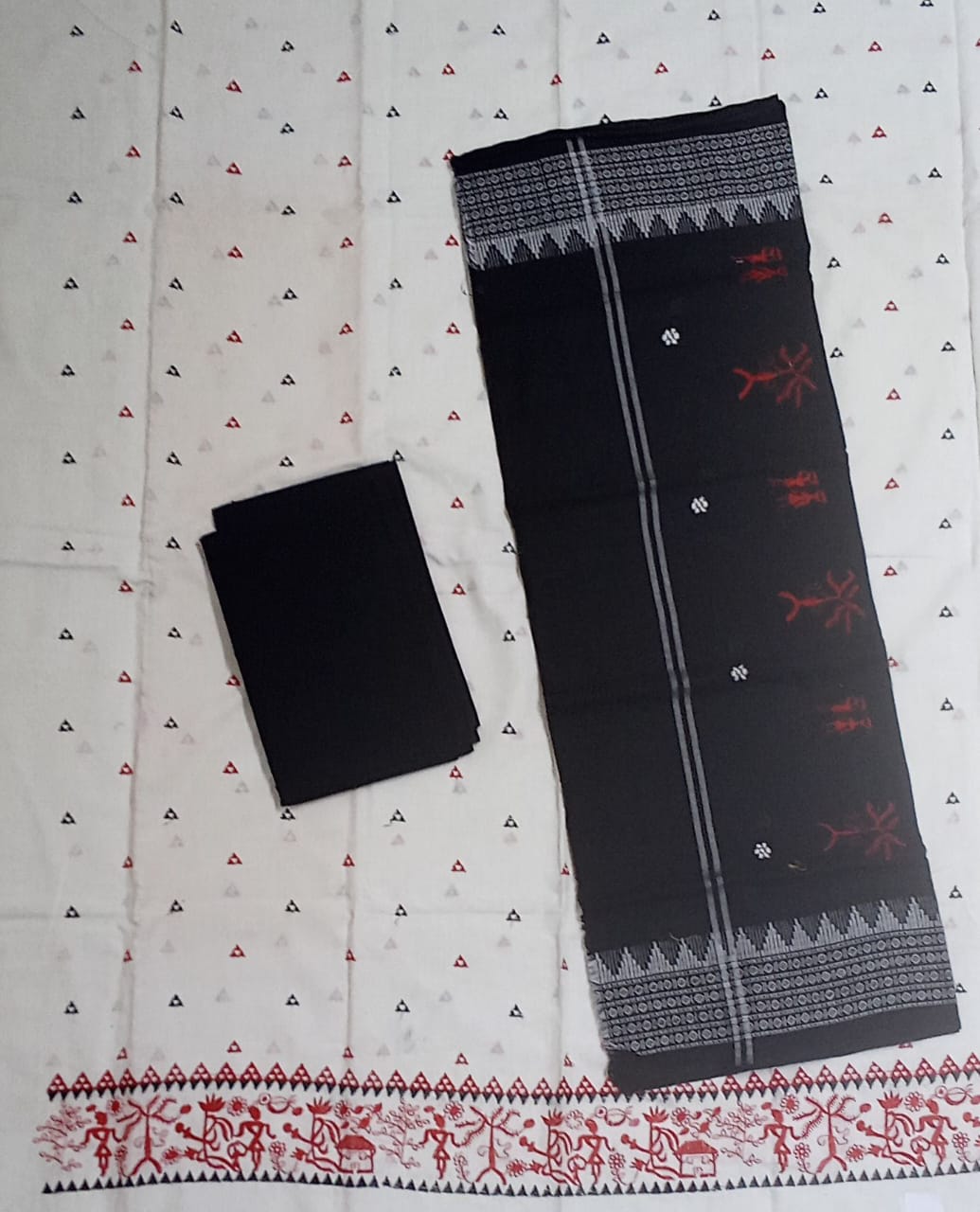 Odisha Handloom White Maniabandha Patchwork Embroidery unstitched dress set for Office