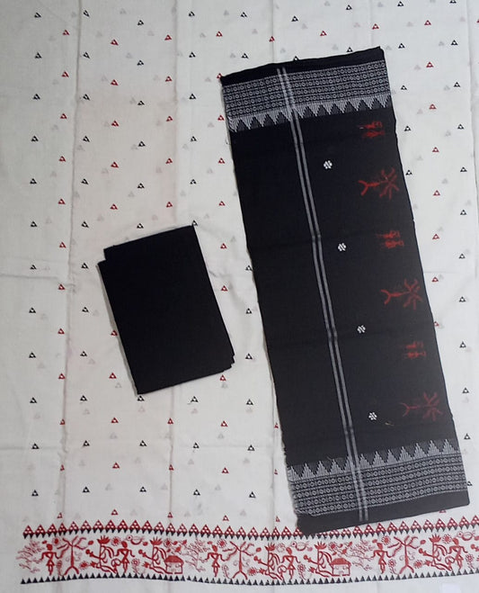 Odisha Handloom White Maniabandha Patchwork Embroidery unstitched dress set for Office