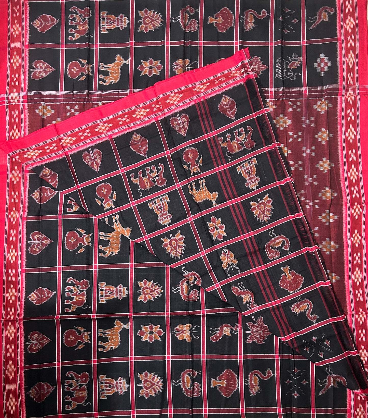 Odisha handloom Black With Red Nabakothi Maniabandha Handloom Cotton Saree