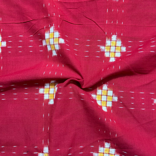 Odisha Handloom Sambalpuri Pasapalli Cotton Red Fabric Running Material.