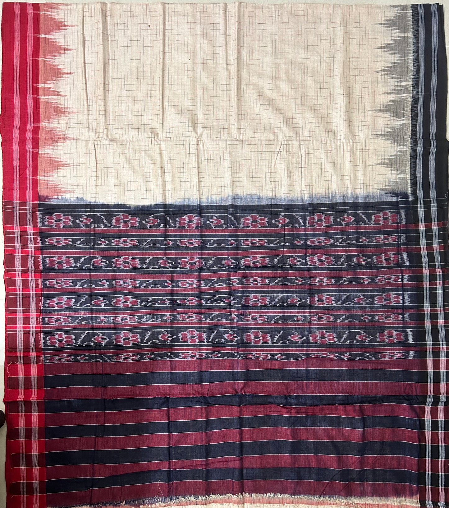 Buy exclusively Ganja Jamuna Border jharana handloom multi color cotton saree from the weavers of Orissa or Odisha