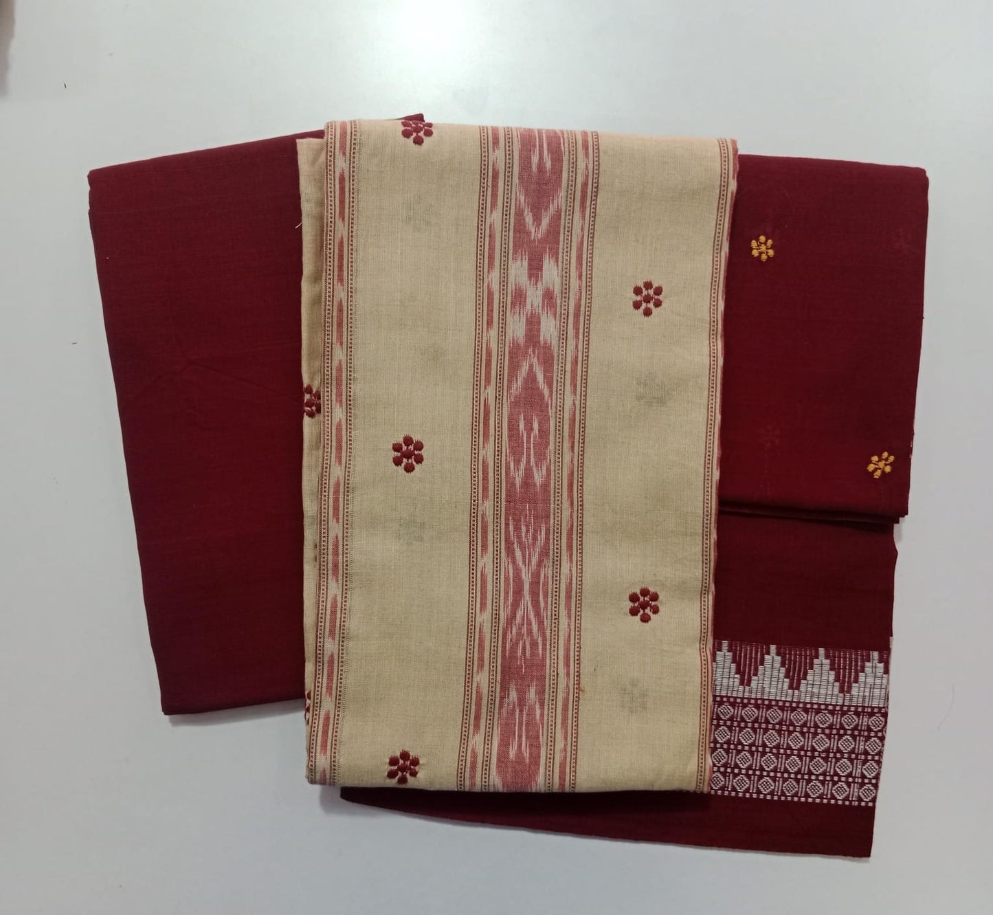 Buy Maniabandha Odisha Pure handloom Cotton Patchwork Unstitched Dress set for Office Uniform