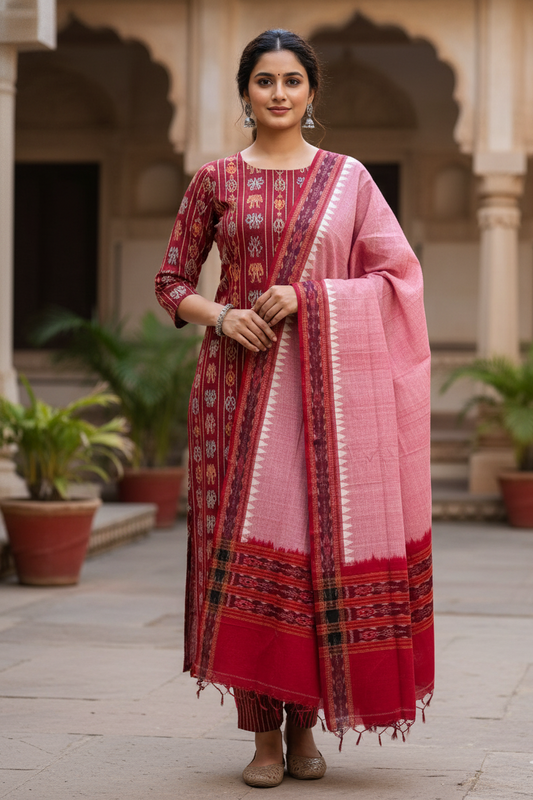 Traditional Handwoven Cotton Dupatta - Perfect Festive Accessory - Odisha handloom