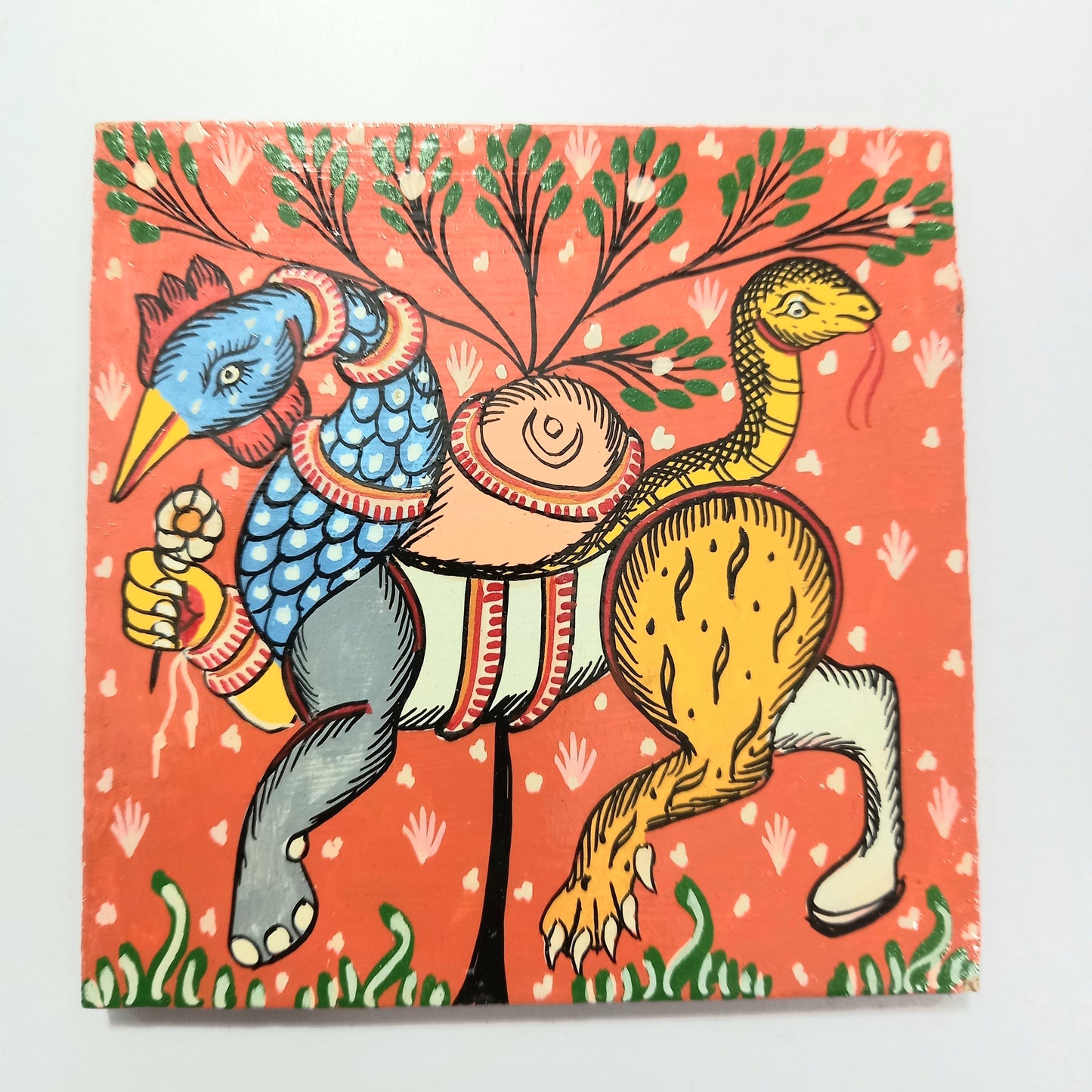 Odisha Handicraft Patachitra Painting Nabagunjara Design Coaster from raghurajpur