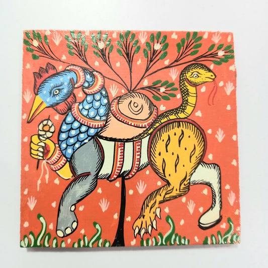 Odisha Handicraft Patachitra Painting Nabagunjara Design Coaster from raghurajpur