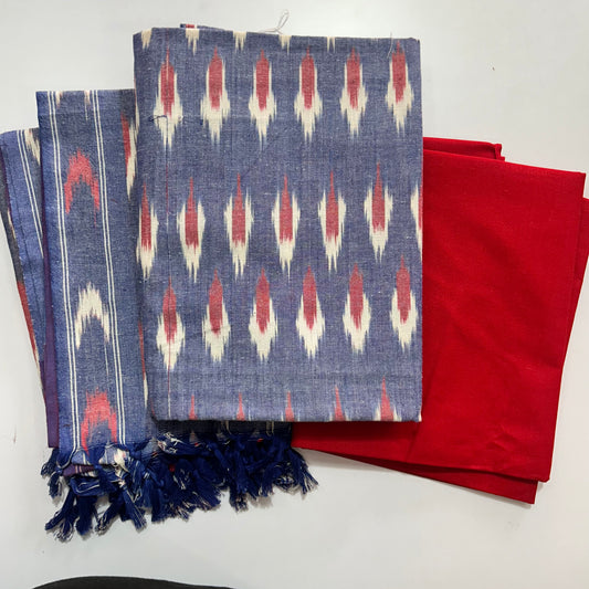 Buy Telengana Handloom Pochampally Pure cotton ikat unstitched dress Material set