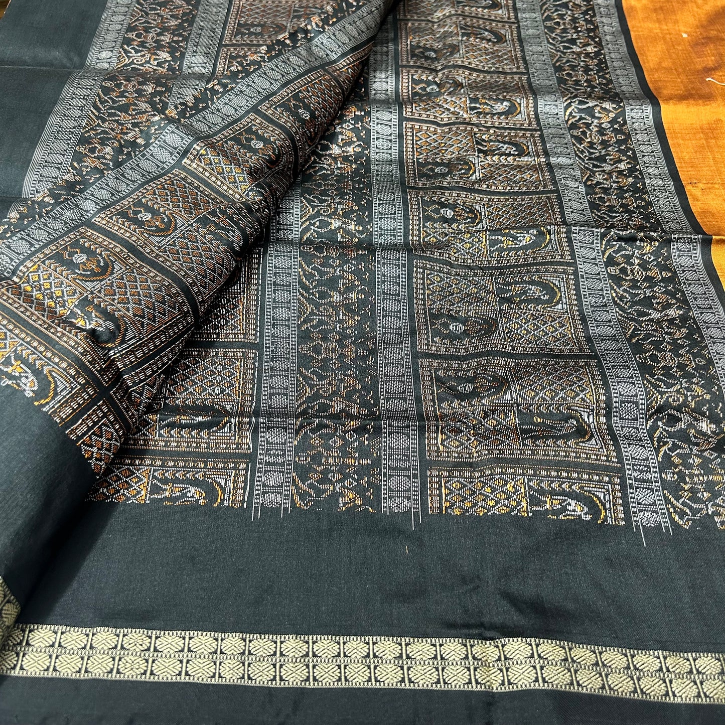 Odisha Handloom Temple Border Bomkai Silk Saree from Sonepur