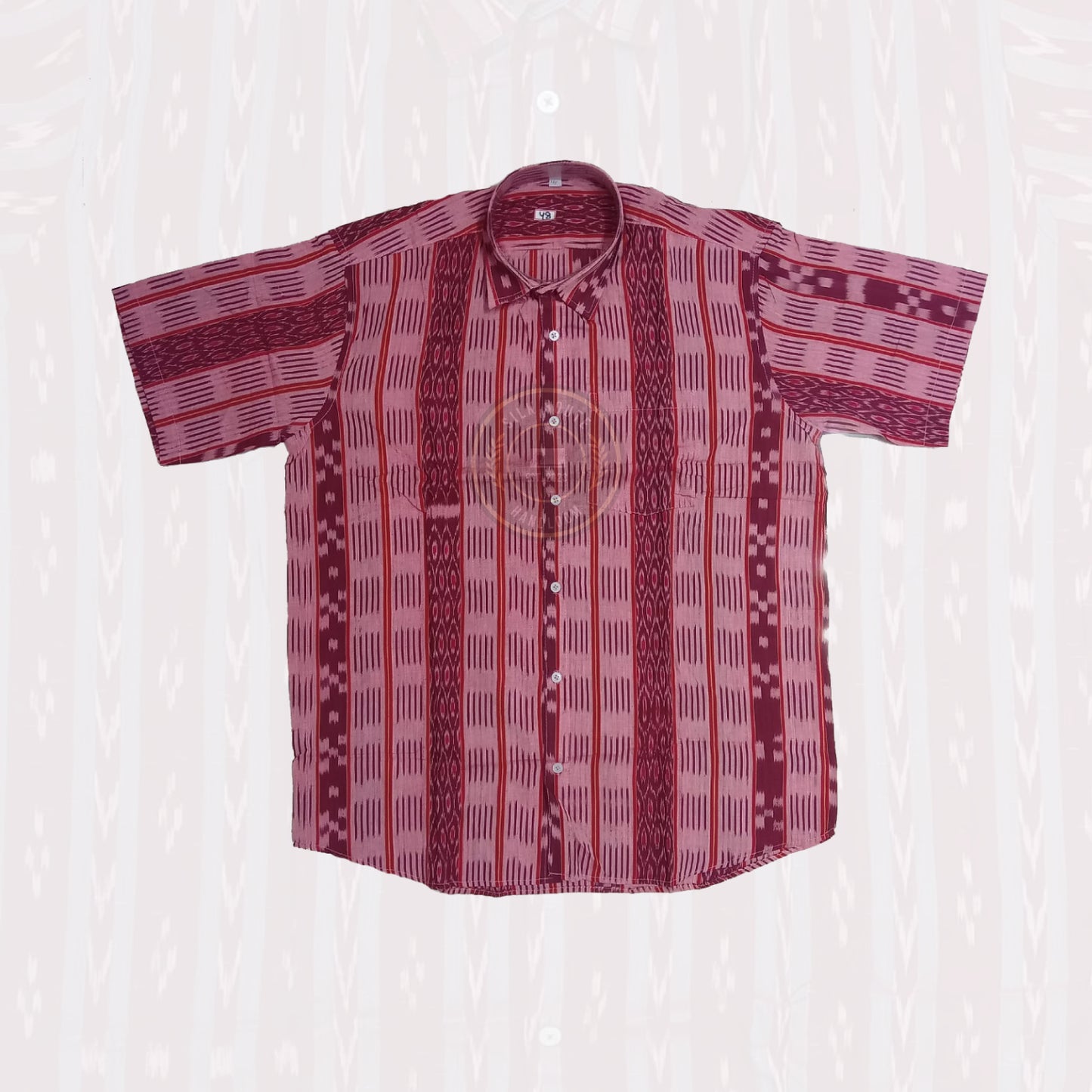 Men’s Odisha Sambalpuri cotton ikat handloom half shirt for office wear.