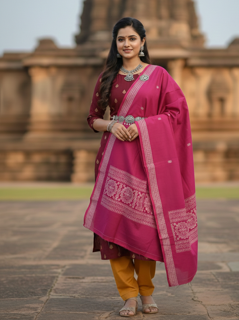 Shop Sonepur Bomkai Design Pure Cotton Red Dupatta for all women and officers