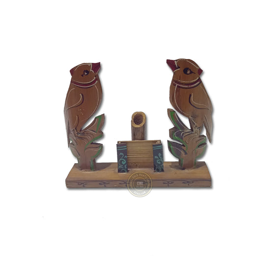 Odisha handmade wooden bird pair pen stand and table decor for office and home at best price