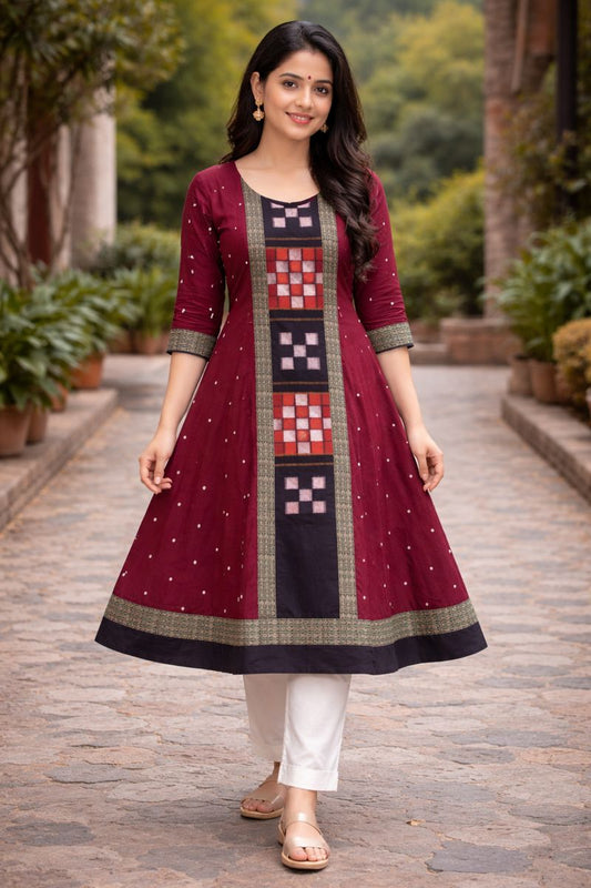 Odisha Sambalpuri Inspired Cotton Anarkali Kurti for Girls for Party and Traditional Use