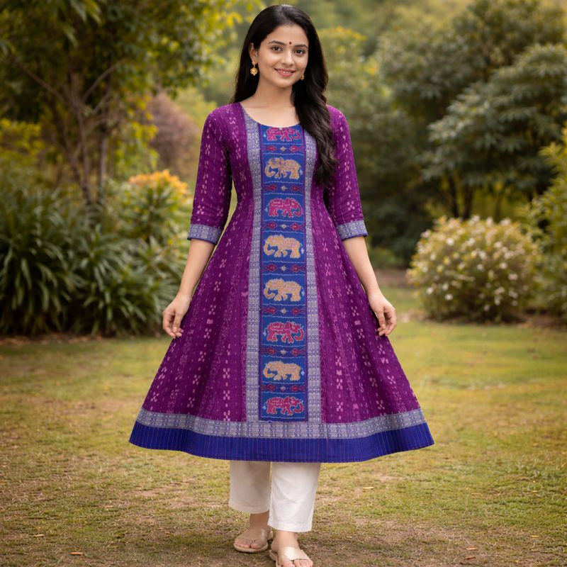 Odisha Handloom Style Cotton Anarkali Kurti for Women for Office Wear and Daily Comfort