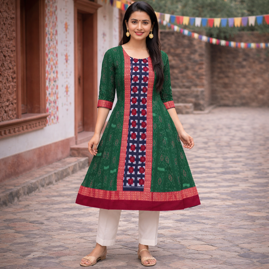 Odisha Ethnic Cotton handloom Anarkali Kurti for Girls with Classic Design at Affordable Price