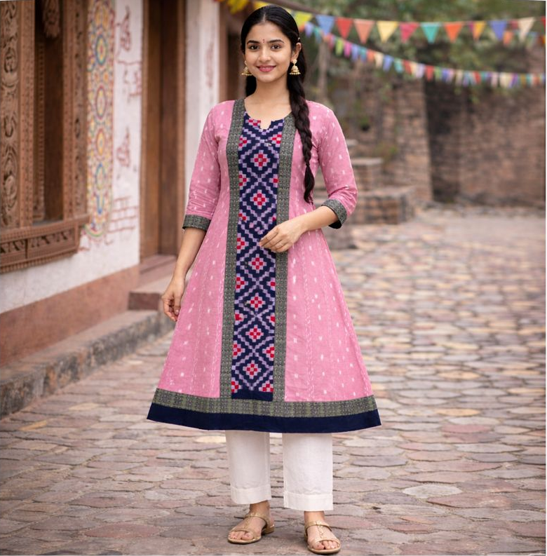 Odisha Handloom Traditional Look Cotton Anarkali Kurti for Women or Girl for Festival and Special Occasions