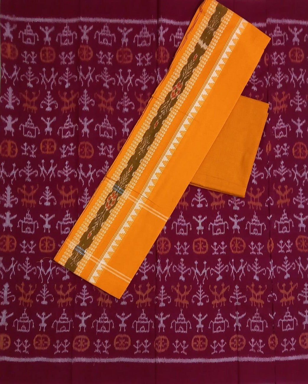Sambalpuri Handloom Ikat buti Cotton unstitched dress set from Odisha