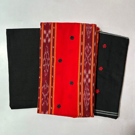 Odisha Handloom Maniabandha Ikat Cotton Patchwork unstitched dress set for school office