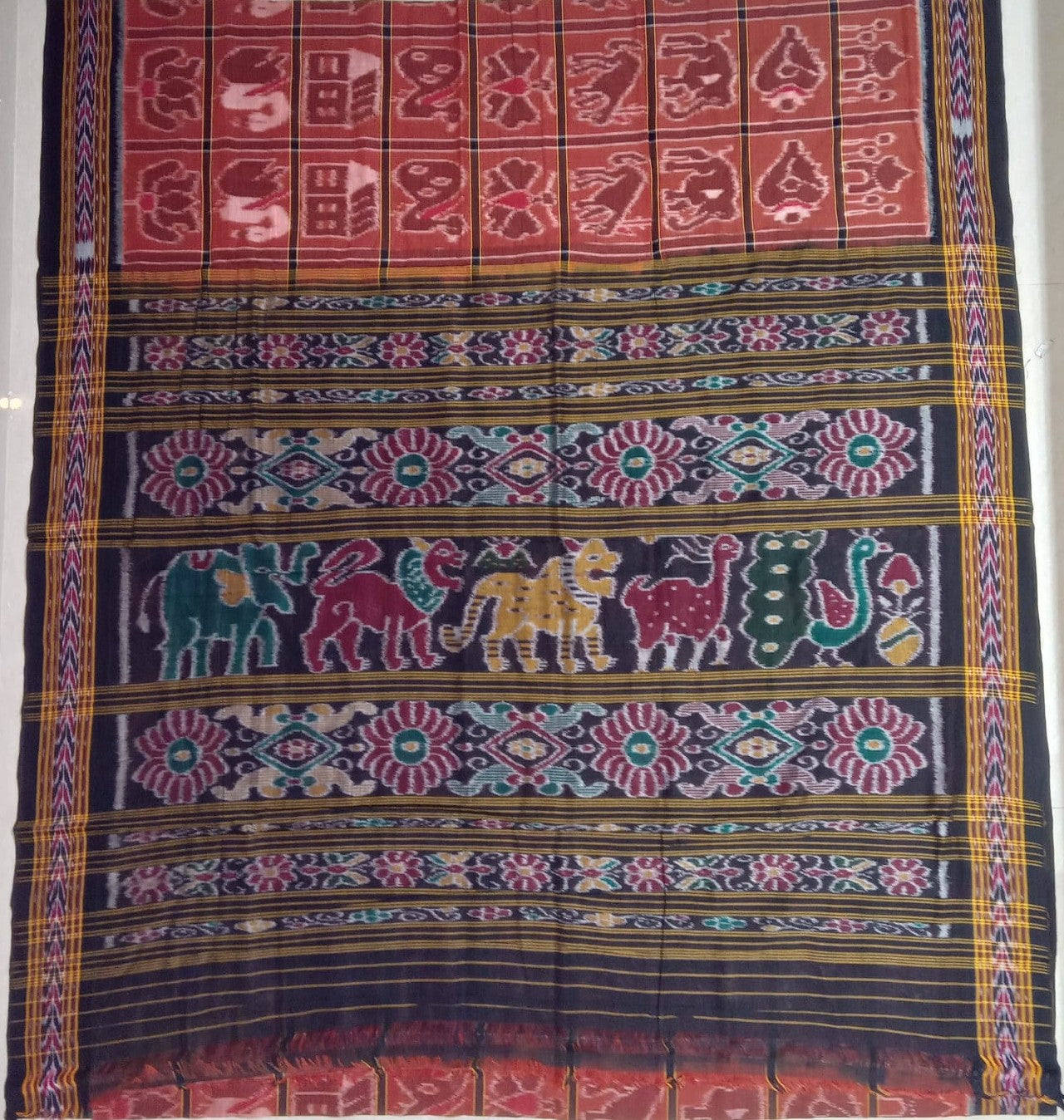 Odisha handloom Black With Red Nabakothi Maniabandha Handloom Cotton Saree