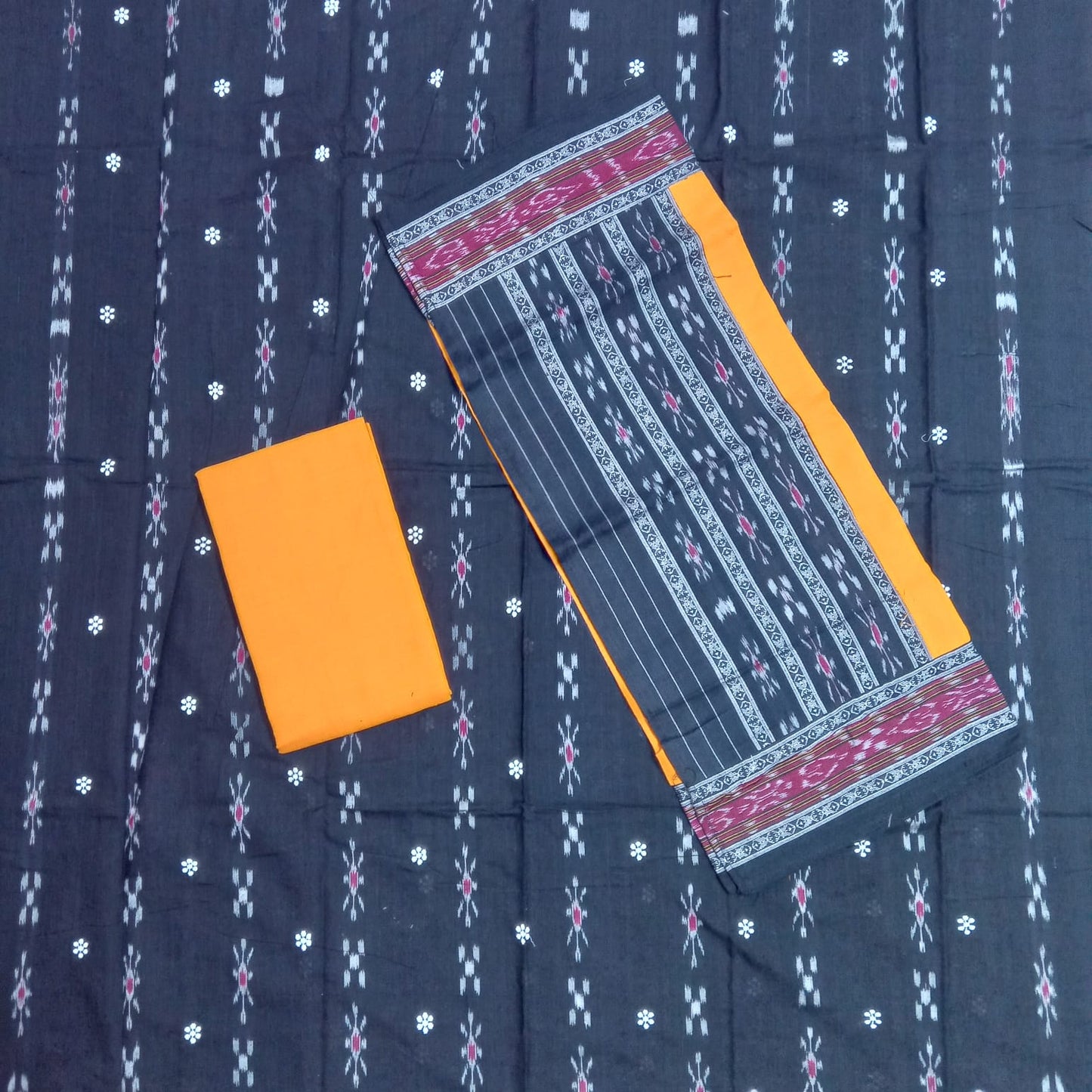 Odisha Handloom Ikat pasapali design cotton unstitched dress set for college