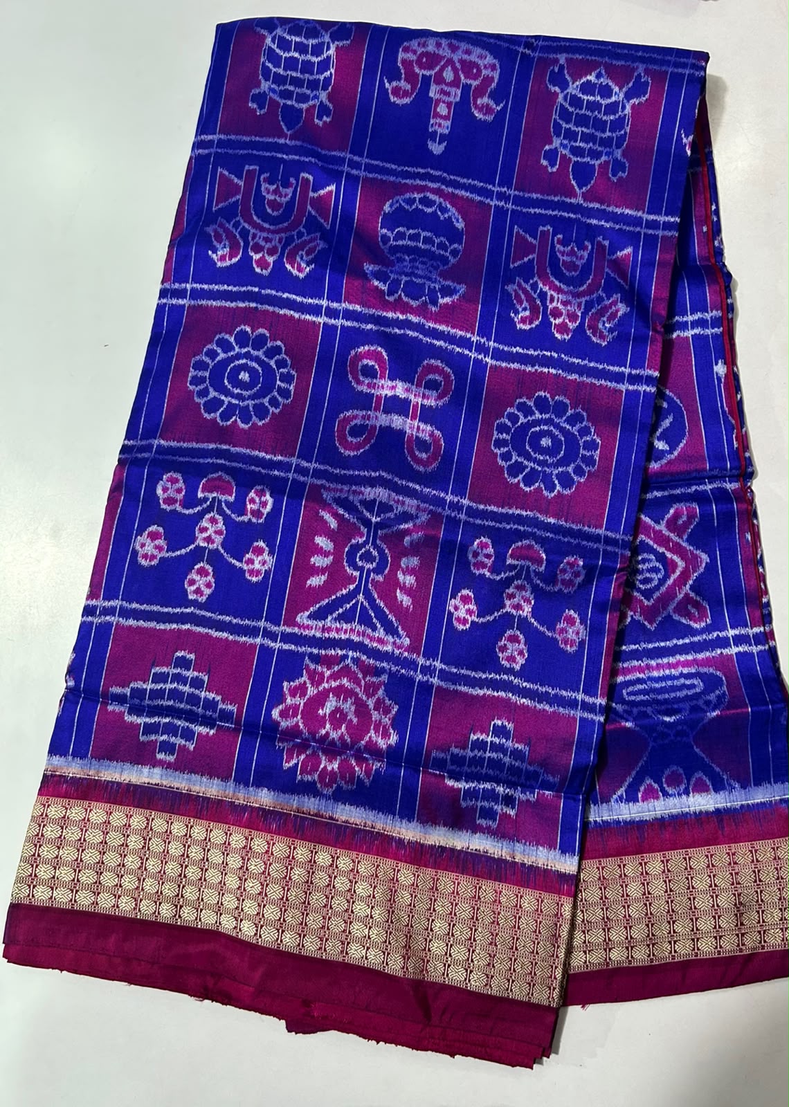 Odisha Handloom Temple Border Bomkai Silk Saree from Sonepur