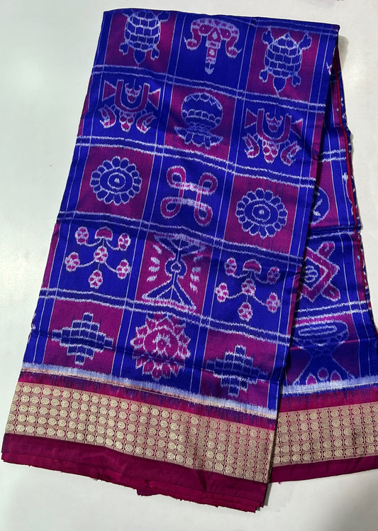 Odisha Handloom Temple Border Bomkai Silk Saree from Sonepur