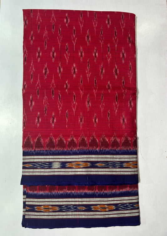 Shop Odisha Handloom Sambalpuri Brick Red with Maroon Cotton Saree for Birthday Gift