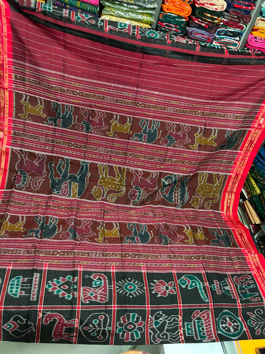 Odisha handloom Black With Red Nabakothi Maniabandha Handloom Cotton Saree