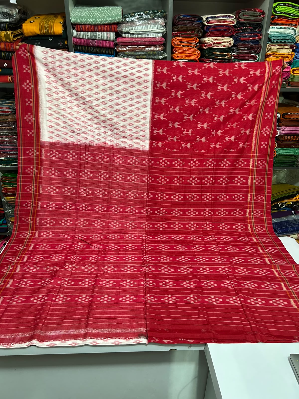 Odisha handloom Ikkat patterns White with Red nuapatna pure cotton saree