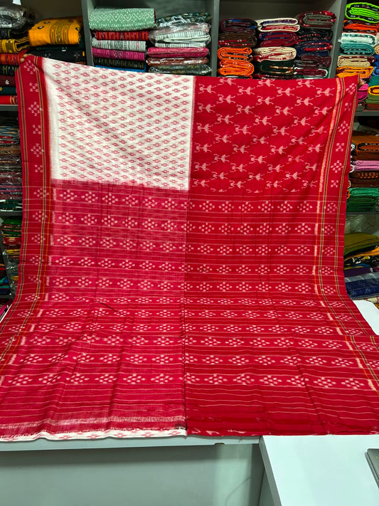 Odisha handloom Ikkat patterns White with Red nuapatna pure cotton saree